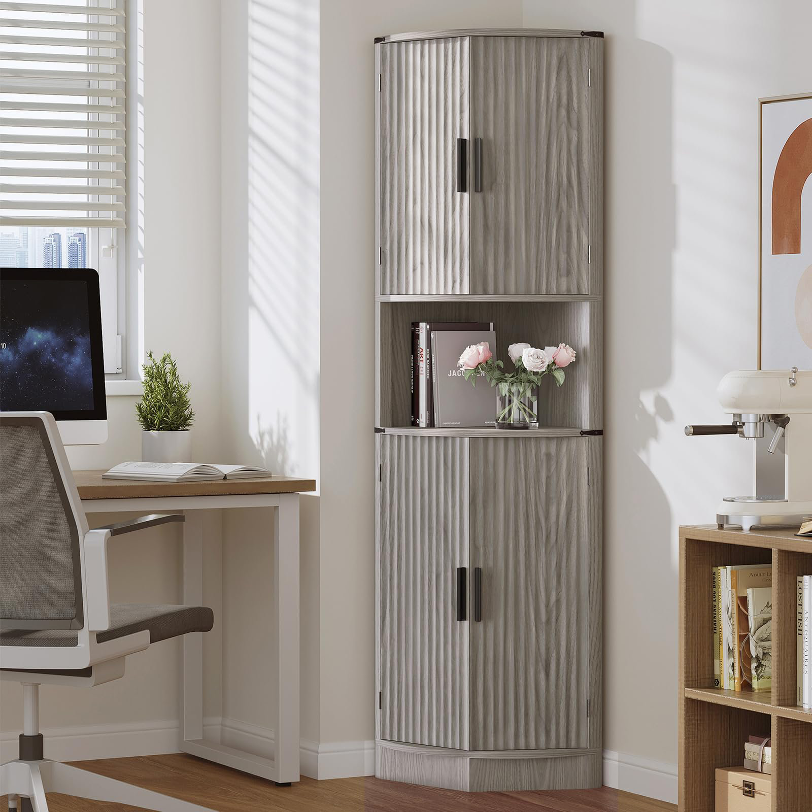 Ebern Designs 67.7" H Tall Corner Storage Cabinet With 5 Shelves